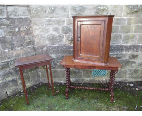An Arts and Crafts style card table and corner cupboard and a center table&nbsp;