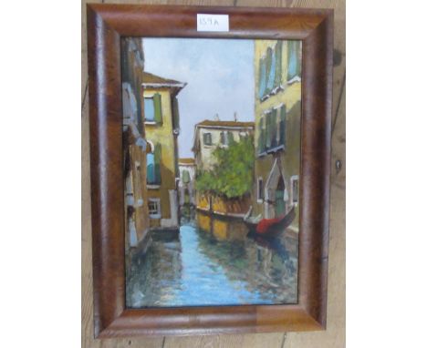 An oil on canvas, Venice scene, 13ins x 8.5ins, together with a limited edition print,. Giornata Fia '90