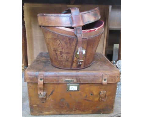 A vintage leather hat box together with a Drew &amp; Sons London leather hat box&nbsp;