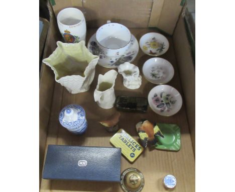 A box of china to include Royal Worcester model of birds etc&nbsp;
