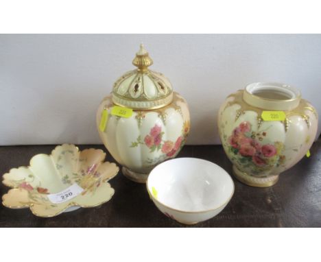 Two Royal Worcester pot pourri together with a Royal Worcester dish and bowl