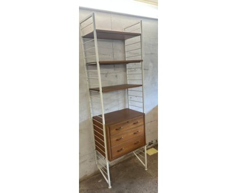 Mid century ladder racks unit with three drawers and three shelves measures approx 79 inches tall by 25 inches wide and 16 de