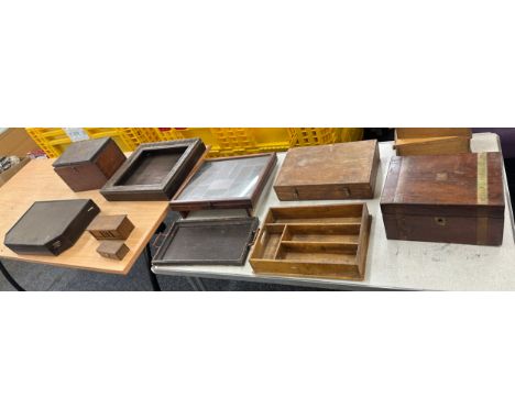 Selection of vintage wooden boxes largest measures approx 16 inches wide by 15 tall 