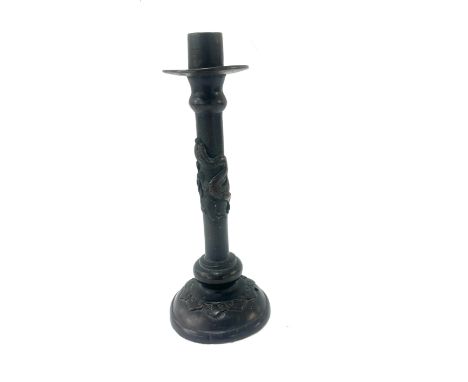 Oriental dragon design metal candle stick overall height 10 inches tall 