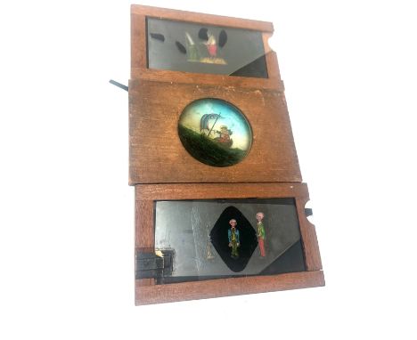 Three vintage slides in wooden cases measures approx 7 wide 4.5 long 