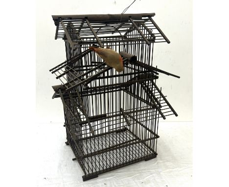 Vintage cane birds cage measures approx 21 inches tall by 16 wide and 15 deep 