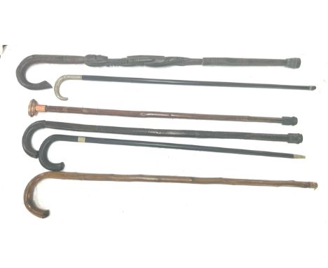Selection of 6 vintage and later walking sticks 