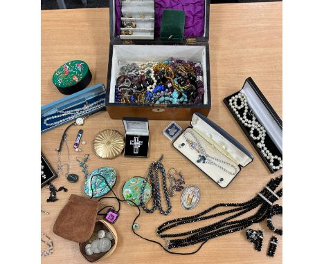 2 Boxes of Vintage Costume Jewellery to Include Compacts, Beads, Necklaces etc 