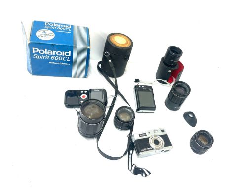 Boxed Polaroid spirit 600cl camera, 3 Vivitar cameras, selection lens to include Asahi, Soligor etc, all untested 