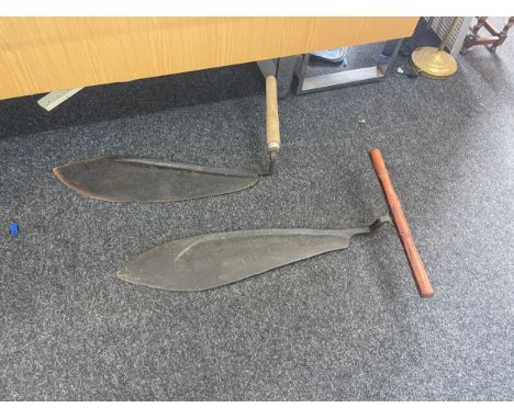2 Vintage wooden handled Sythe 