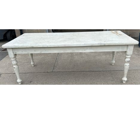 Vintage 2 drawer painted pine farmhouse table, Length 7ft by width 36 inches 