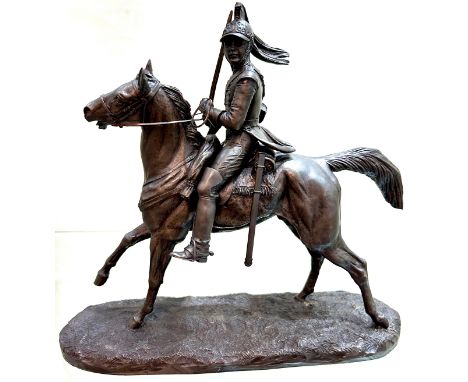 Heredities cold cast bronze figure by Geenty, Cavalry piece, damage to helmet as seen images 