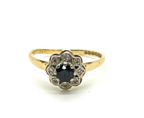 18ct Gold Diamond and Sapphire dress ring, total weight 2.6 grams 