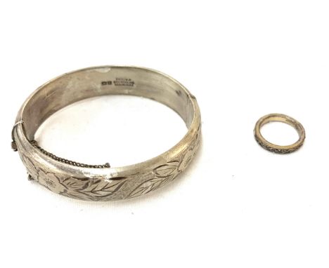 Hallmarked silver bangle and a ring 