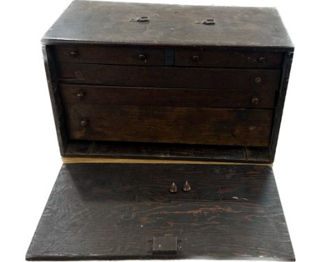 Vintage five drawer engineers chest measures approx 10 inches tall by 18 inches wide 