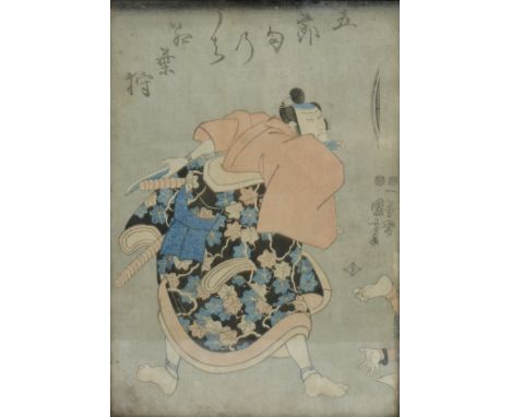 Utagawa Kuniyoshi (1798-1861) woodblock print, 'Portrait of a Warrior', possibly part of a triptych, signed in the block, 34.