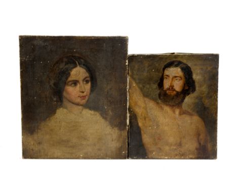 19th Century English School oil on canvas, 'Portrait of a Young Lady, Unfinished', 35.5 cm x 30.5 cm. Together with 19th Cent