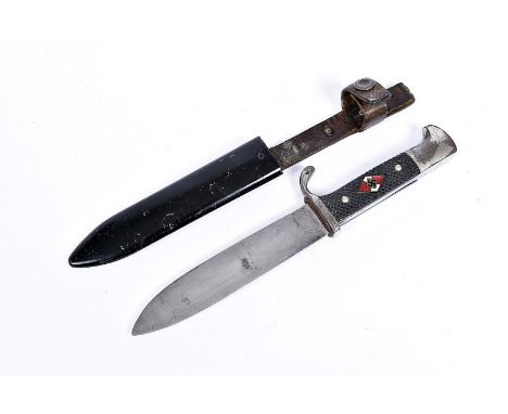 A Third Reich Hitler Youth dagger, having a Solingen blade, complete with metal scabbard and leather frogplease form own opin