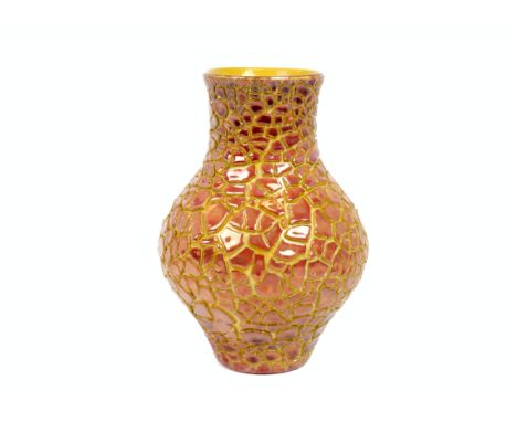 A Zsolnay Pecs red crackle glaze vase with gold interior, 18cm high