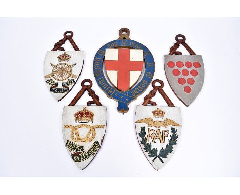 Four Military related wooden Armorial wall plaques, for RAF, Army Cyclists Corps and South Staffords, all stamped Rogers, 51 