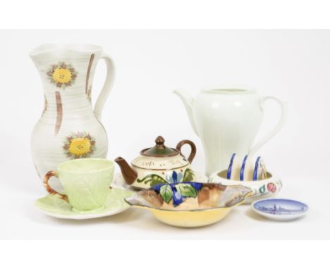 A collection of miscellaneous ceramics, including a Shelley mint green coffee pot; a Radford water jug, hand-painted sunflowe