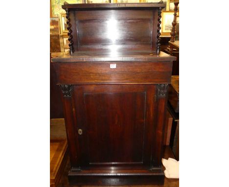 A William IV rosewood narrow chiffonier, having a raised superstructure, plain frieze drawer over lower cupboard door, width 