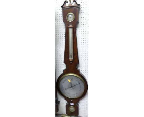 Bartlett of Maidstone - a circa 1820 mahogany and ebony strung four-dial wheel barometer, h.109cmNo bubbles in tube and full 