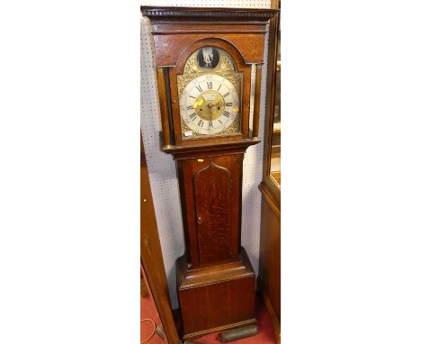 Thomas Powley of Appleby - an antique oak longcase clock, having an 11" arched brass dial (arch appears later), with Father o