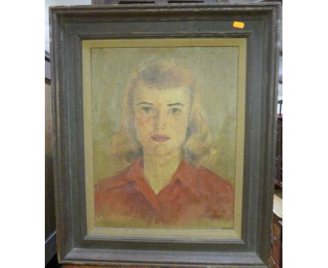 DeCoverley - Head and shoulders portrait of a young woman wearing a red blouse, oil, signed lower right, 49 x 39cm; together 