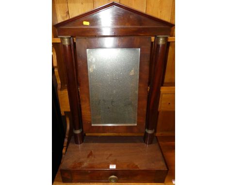 A 19th century Biedermeier-style mahogany swing dressing mirror, of architectural outline, having single long lower drawer, w