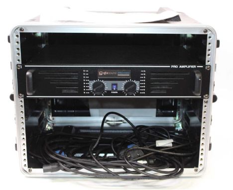 A Qtxsound Pro-1000 amplifier, width 44cm, depth 33cm, height 9cm, within a hard carry case, case dimensions width 50cm, dept