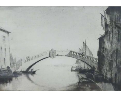Martin Hardie (1875-1952) - The Bridge at Chiozzia, drypoint etching, 20 x 28cm 