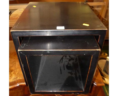 Two contemporary lacquered cube tables, the larger width 40cmSome light wear- very good overall.