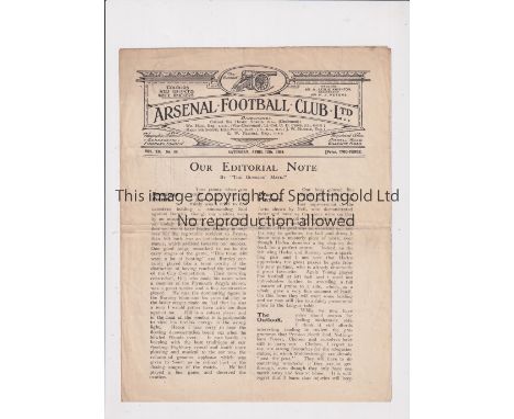 ARSENAL      Programme for the home match v Sunderland 24/4/1924, horizontal fold.    Generally good
