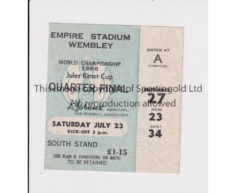 1966 WORLD CUP     Seat ticket for the Quarter-Final at Wembley, England v Argentina.    Generally good