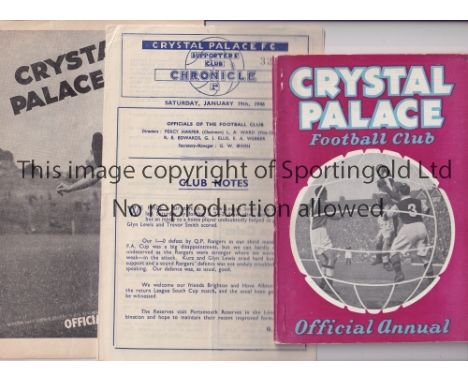 CRYSTAL PALACE   Fourteen home programmes, 1945/6 v Brighton, paper loss at the top corner of the back cover, 1946/7 v Mansfi