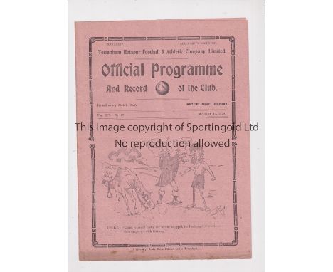 TOTTENHAM HOTSPUR        Programme for the home London Combination match v West Ham United 13/3/1920, very slightly creased a