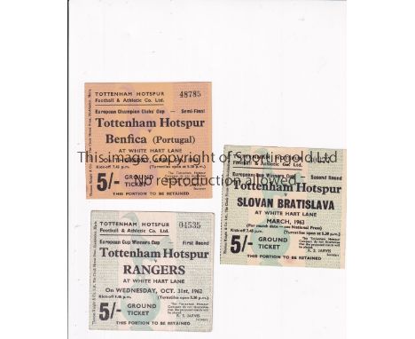 TOTTENHAM HOTSPUR      Three home tickets v Benfica 61/2 EC S-F, Rangers 62/3 ECWC and Slovan Bratislava 62/3.    Good