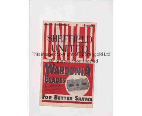 ARSENAL      Programme for the away League match v Sheff Utd 7/6/1947, slight horizontal crease.    Generally good