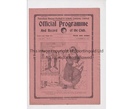TOTTENHAM HOTSPUR        Programme for the home League match v Bradford City 26/12/1921, very slightly creased.     Generally