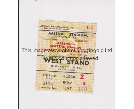 ARSENAL       Ticket for the home Friendly v Spartak Moscow 9/11/1954.    Generally good