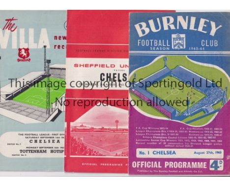 CHELSEA    Twenty two away programmes for season 1963/4, 20 League, missing Blackburn and Tottenham has writing on the cover 