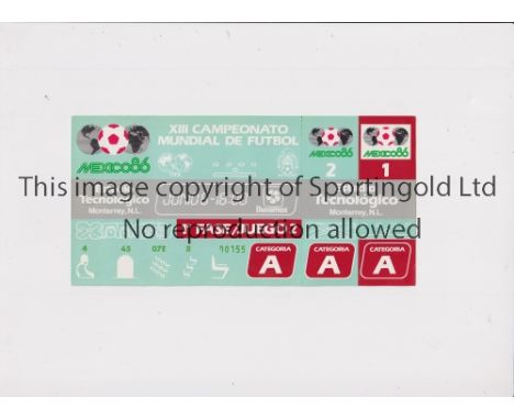 1986 WORLD CUP       Unused ticket for Morocco v England 6/6 at the Technological Stadium. Staple holes on the bottom left.  