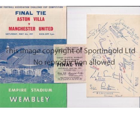 1957 FA CUP FINAL ASTON VILLA V MANCHESTER UNITED   Three items for the FA Cup Final on 4/5/1957. Programme, slight crease, t