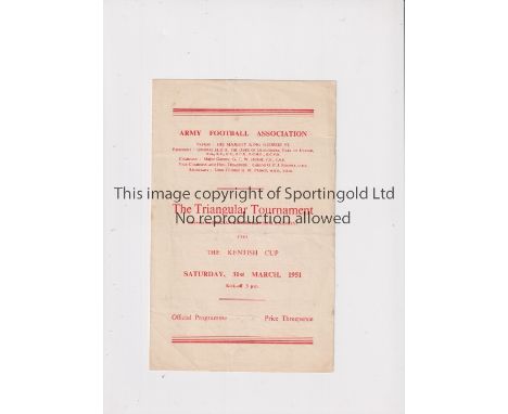 KENTISH CUP 1951 AT DULWICH HAMLET    Programme for the British Army v The Belgian Army 31/3/1951, slightly creased. Includes