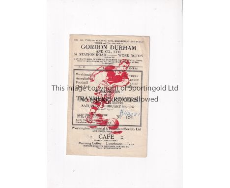 WORKINGTON 1951/2 / FIRST LEAGUE SEASON     Programme for the home League match v Tranmere Rovers 9/2/1952, slightly creased,