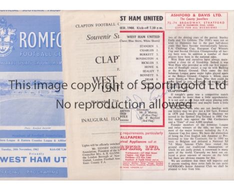 WEST HAM UNITED      Thirteen away programmes: programme and 4 page supplement for the away Friendly v Clapton 21/9/1966 sign