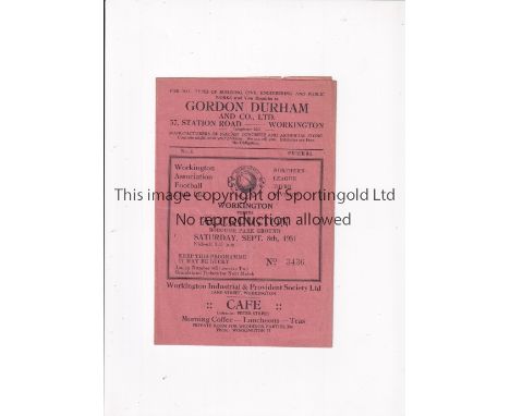WORKINGTON 1951/2 / FIRST LEAGUE SEASON     Programme for the home League match v Accrington Stanley 8/9/1951, slightly creas