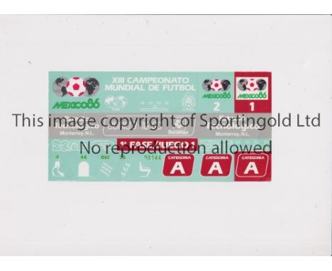 1986 WORLD CUP       Unused ticket for England v Portugal 3/6 at the Technological Stadium. Staple holes on the left.   Gener