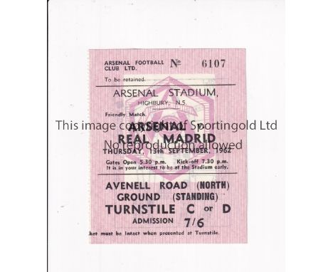 ARSENAL       Ticket for the home Friendly v Real Madrid 13/9/1962.    Good